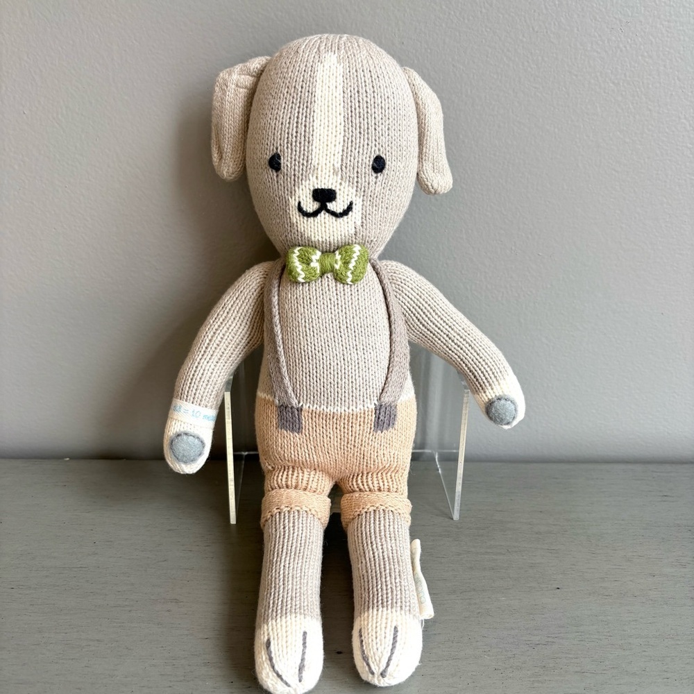 Cuddle + Kind Noah the Dog Puppy Bowtie Plush Stuffed Animal Toy Hand Knit Peru